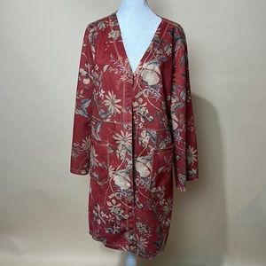 Anthropologie Solitaire faux suede floral Duster jacket sz xl two front pockets
